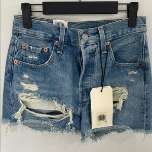 NWT Levi’s distressed jean high waisted boho classic 501 festival beach shorts